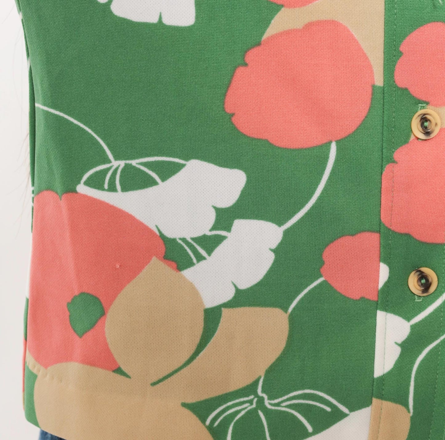 70s Lady Carol Floral Blouse Green Poppy Pussy Bow Button Front Medium