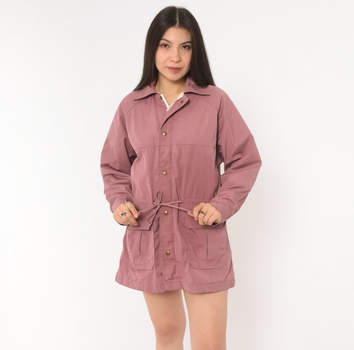 80s Woolrich Woman Mauve Jacket Snap Button Drawstring Waist Medium M