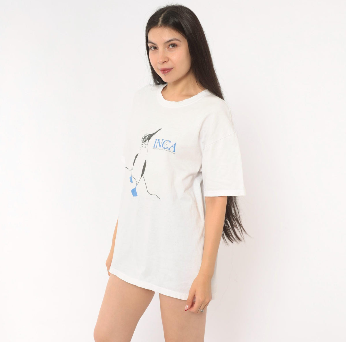 90s Hanes Blue Footed Booby INCA Wildlife Graphic Tee White Cotton Medium