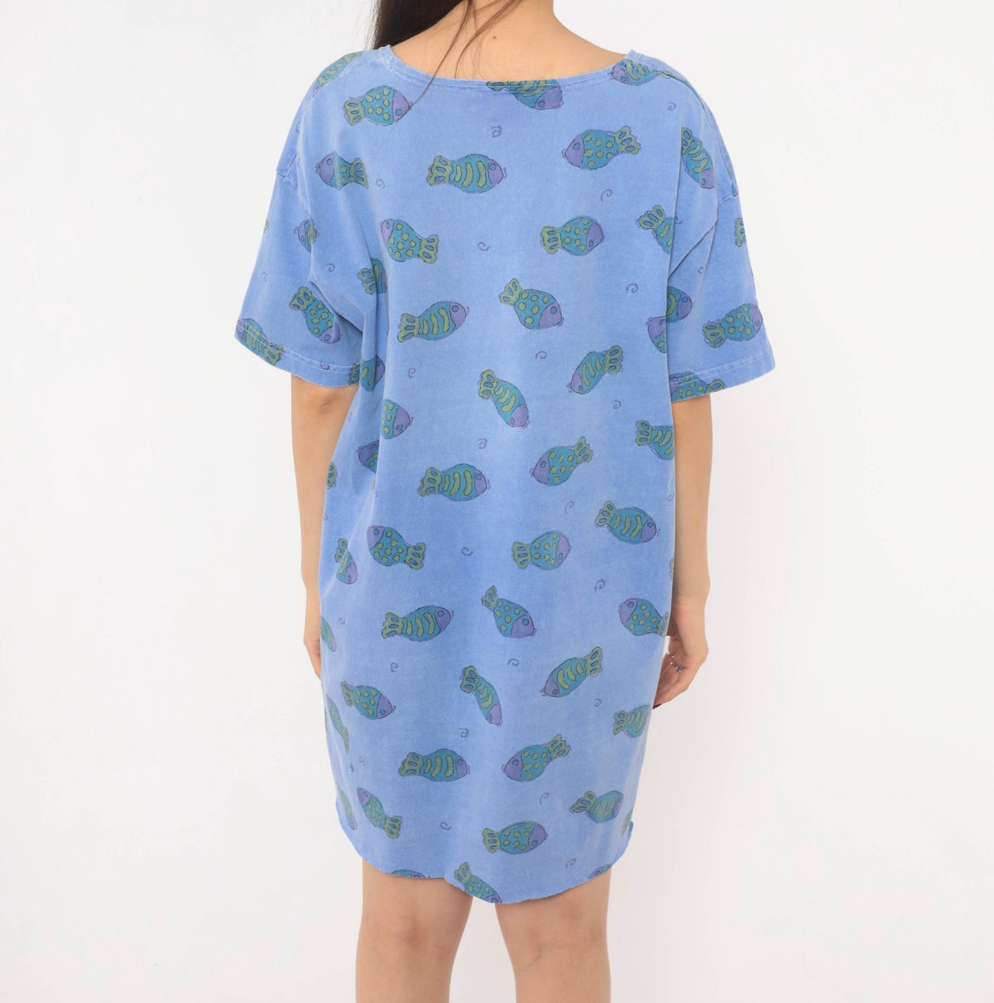Fresh Produce Fish Print Tunic Dress Periwinkle Cotton Scoop Neck Small