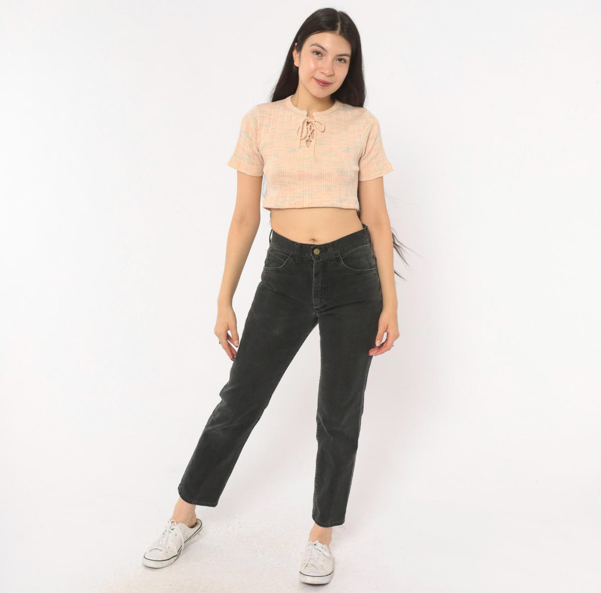80s Lee High Waisted Straight Leg Jeans Black Denim Small S