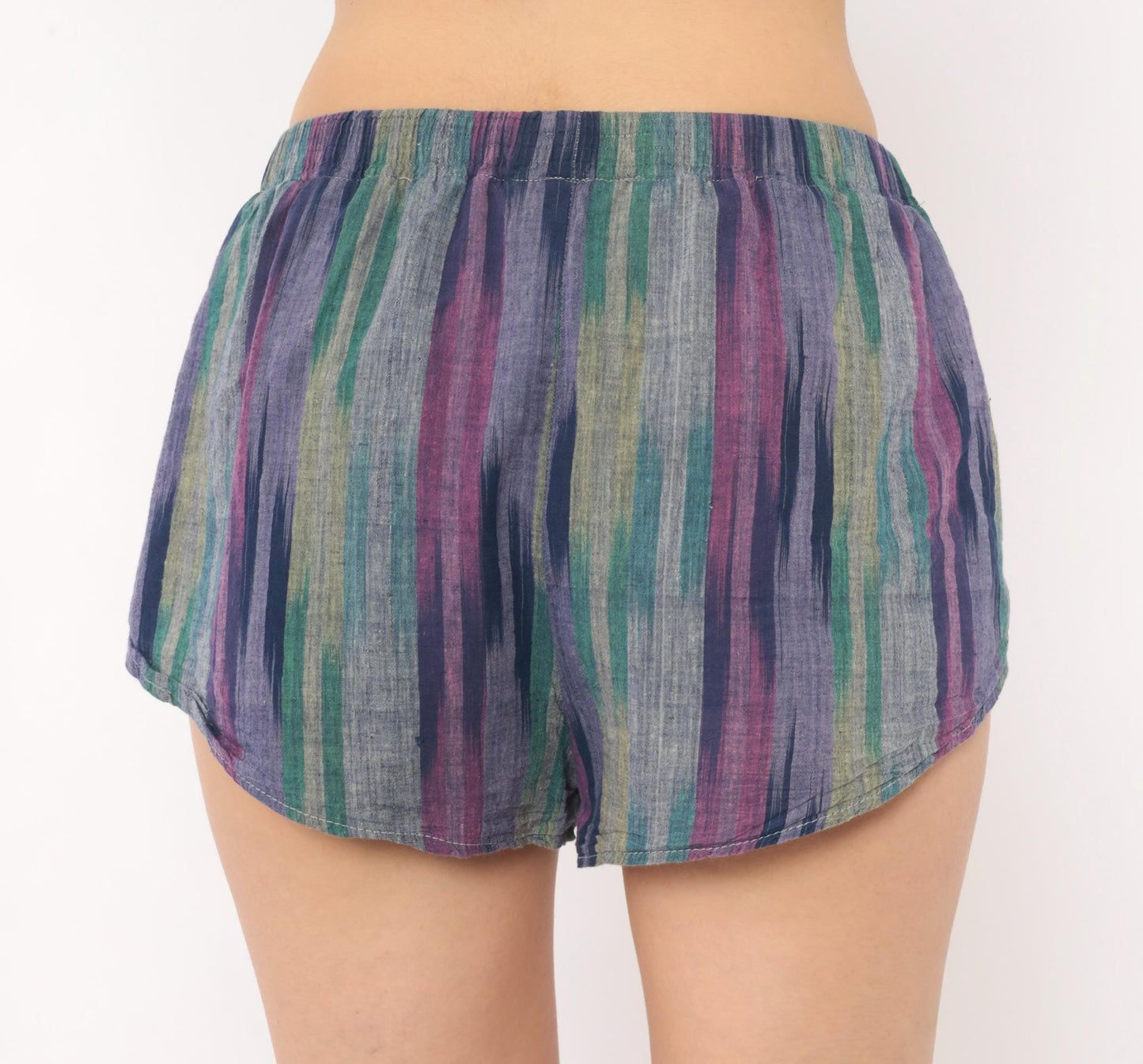 80s Pounders Striped Runner Shorts Purple Teal Navy Cotton Dolphin Hem Small S