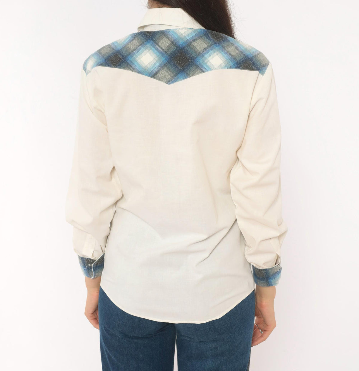 80s Kennington Western Yoke Shirt Blue Plaid Cotton Button-Up Small