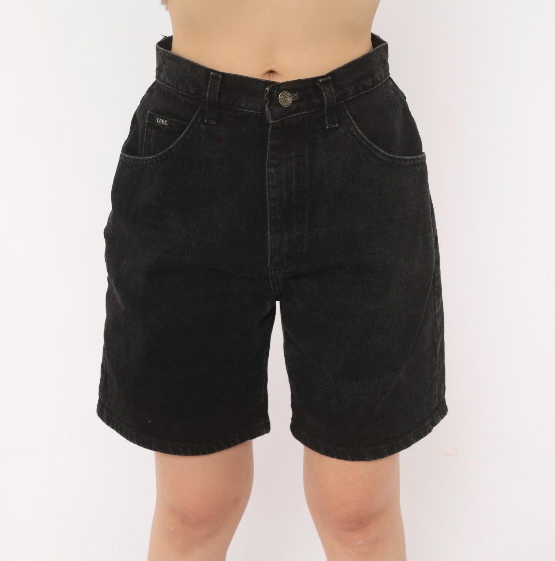 90s Lee Black Denim Bermuda Shorts High Waist Cotton Faded Small S