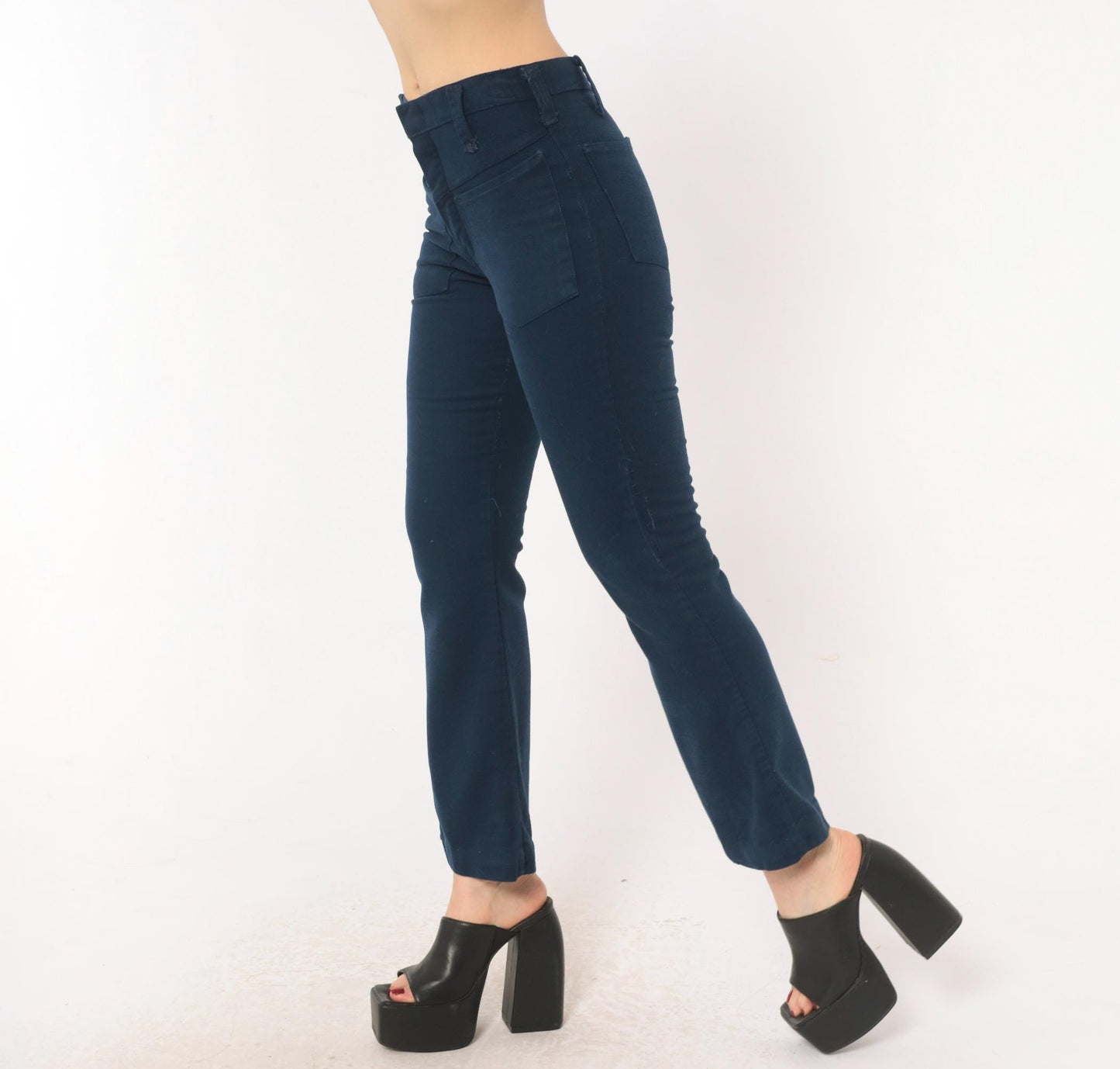 70s Bootleggers Navy Flare Pants High Rise Bell Bottom Denim Dark Blue XXS