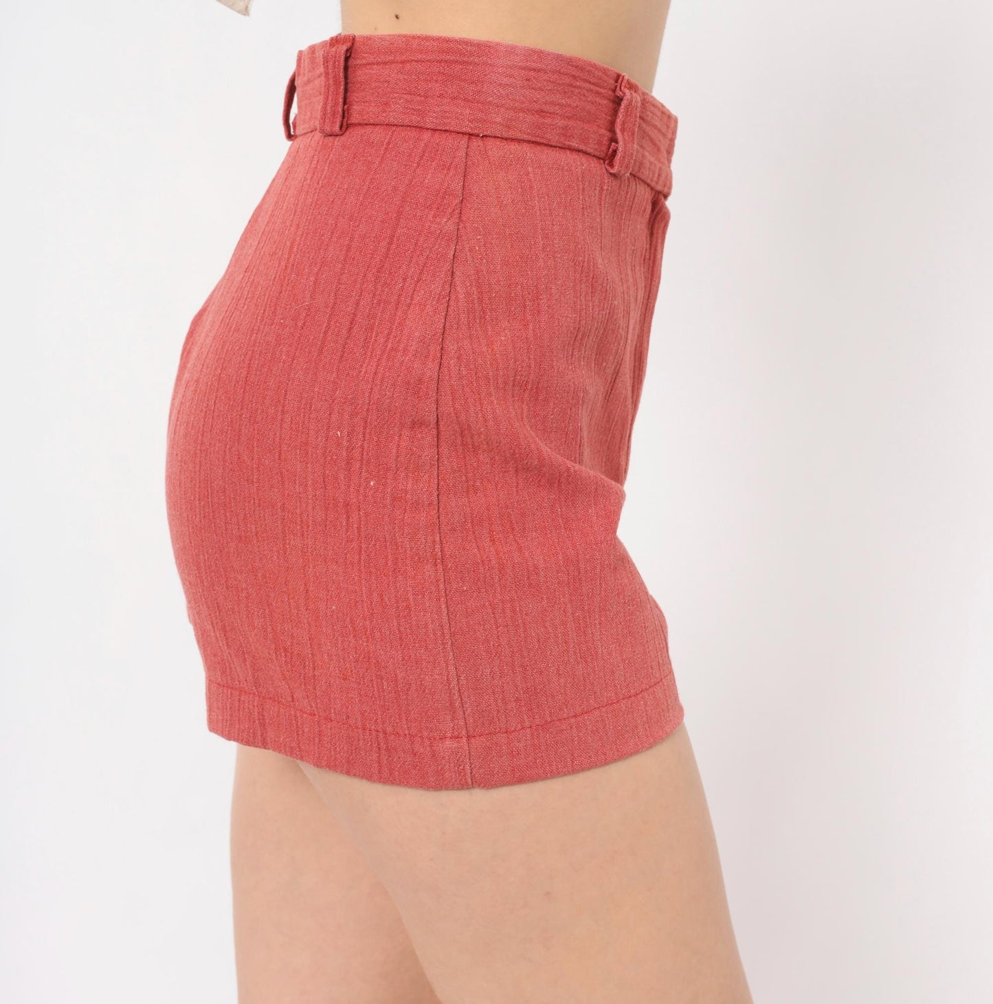 70s Tomboy Rust High-Waisted Shorts Cotton Cuffed Mini Extra Small XS