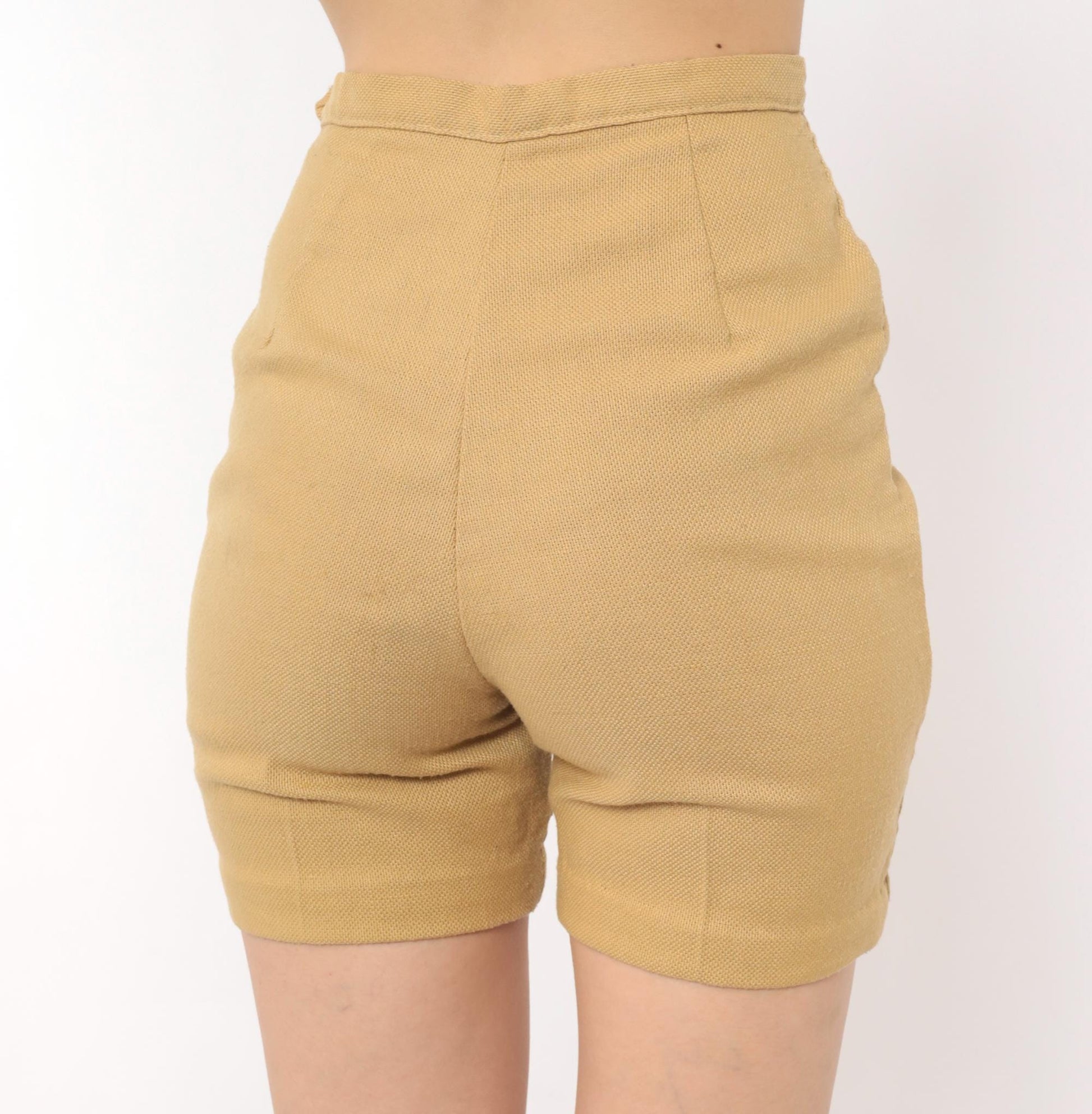 70s Permanent-Press High-Waisted Shorts Tan Cotton Linen Extra Small XS