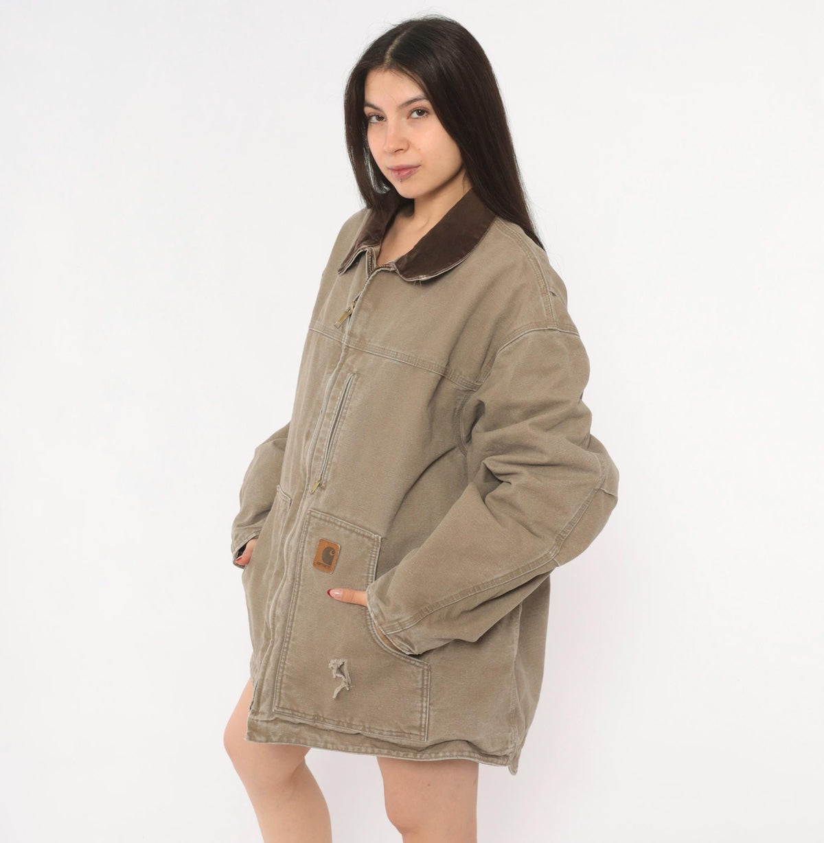 2000s Carhartt Duck Canvas Chore Coat Tan Brown Lined XXL