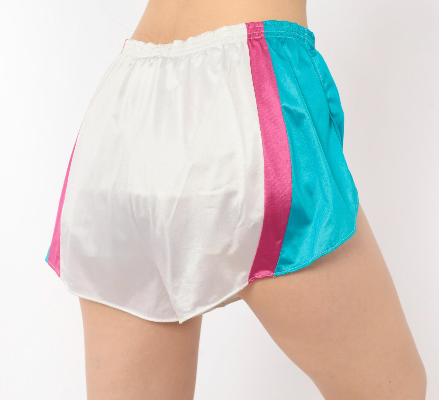80s Nike Running Shorts White Teal Pink Color Block Small S