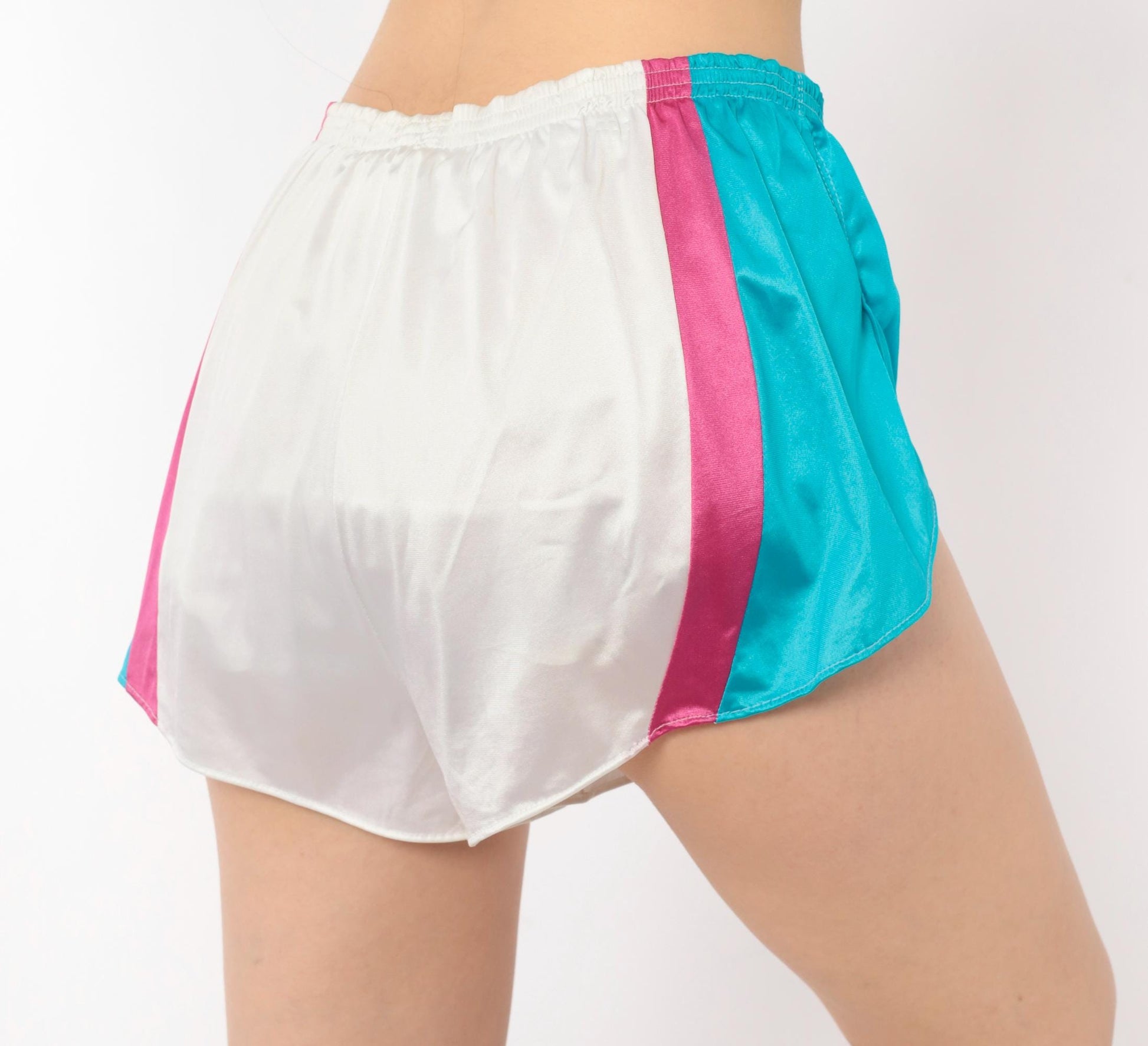 80s Nike Running Shorts White Teal Pink Color Block Small S