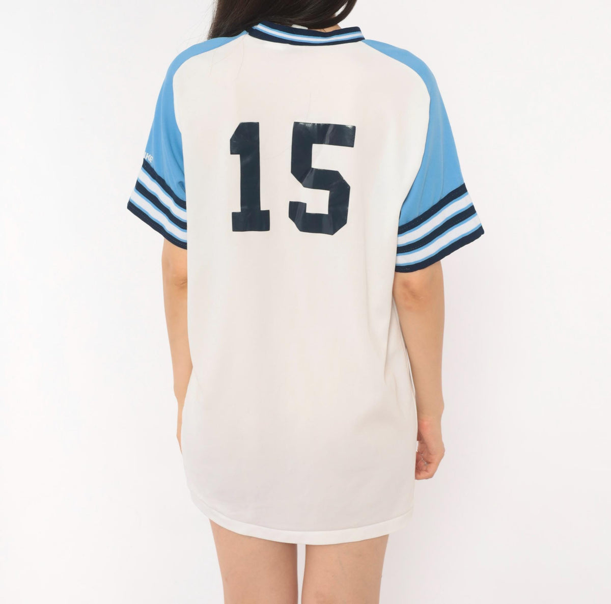 80s Bike Baseball Jersey White Sky Blue Raglan Striped V-Neck Medium