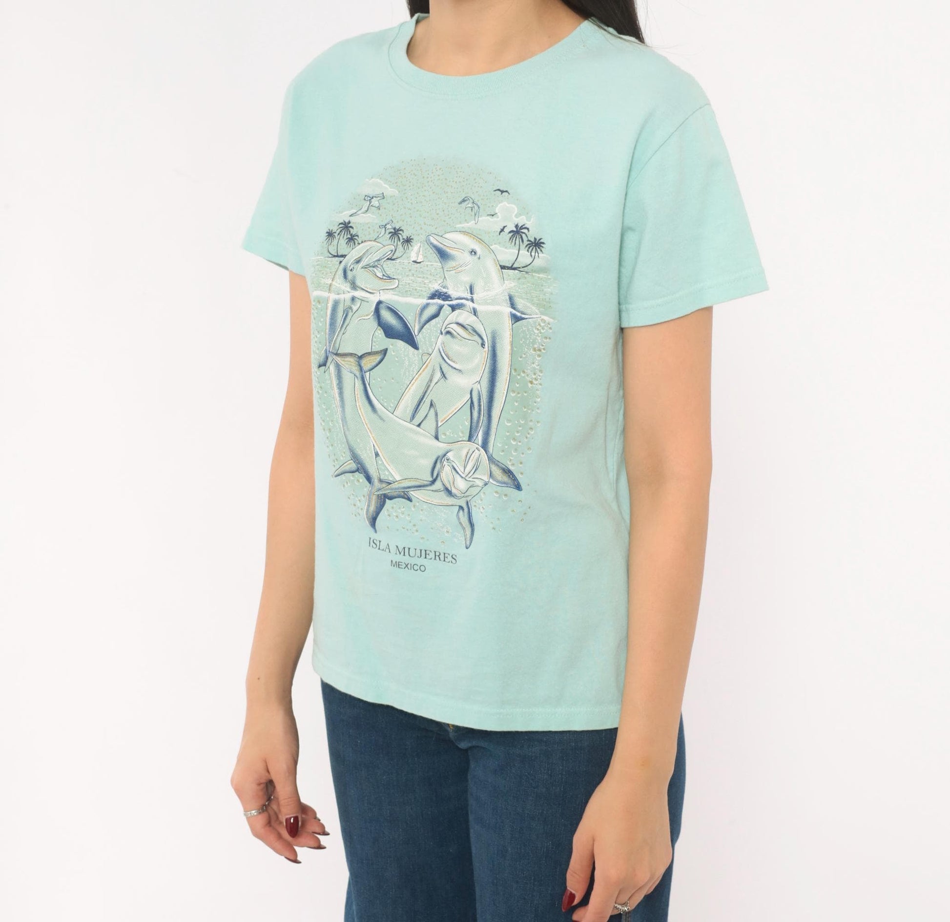 00s Yazbek Dolphin Isla Mujeres Mexico Graphic Tee Mint Green Large L