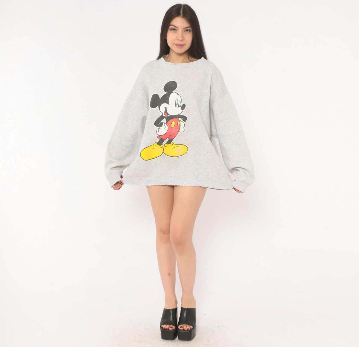 90s Mickey Mouse Sweatshirt Grey Heather Graphic Crewneck Cotton Extra Large XL