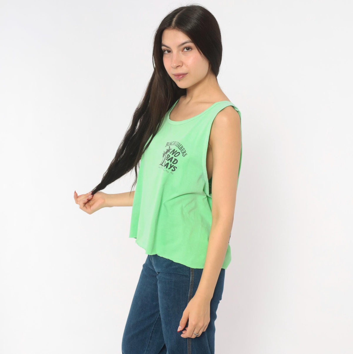 90s Authentic Pigment Neon Green Tank Top Jet Ski Graphic Lake Havasu Large