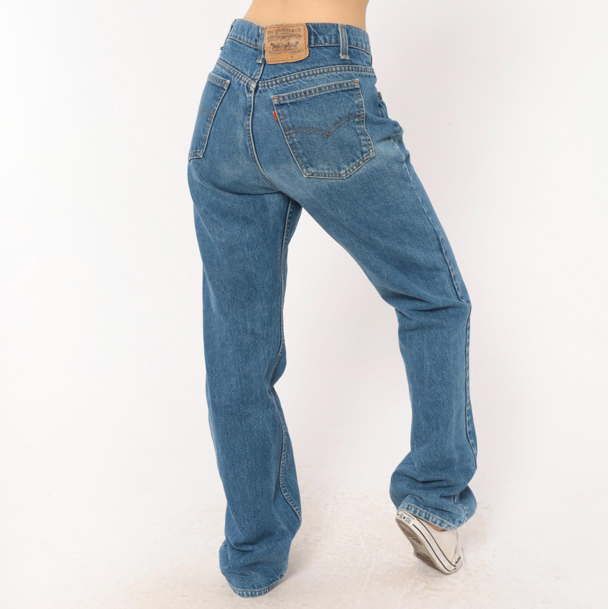 90s Levi's 517 Bootcut Jeans High Rise Medium Blue Denim Large 34