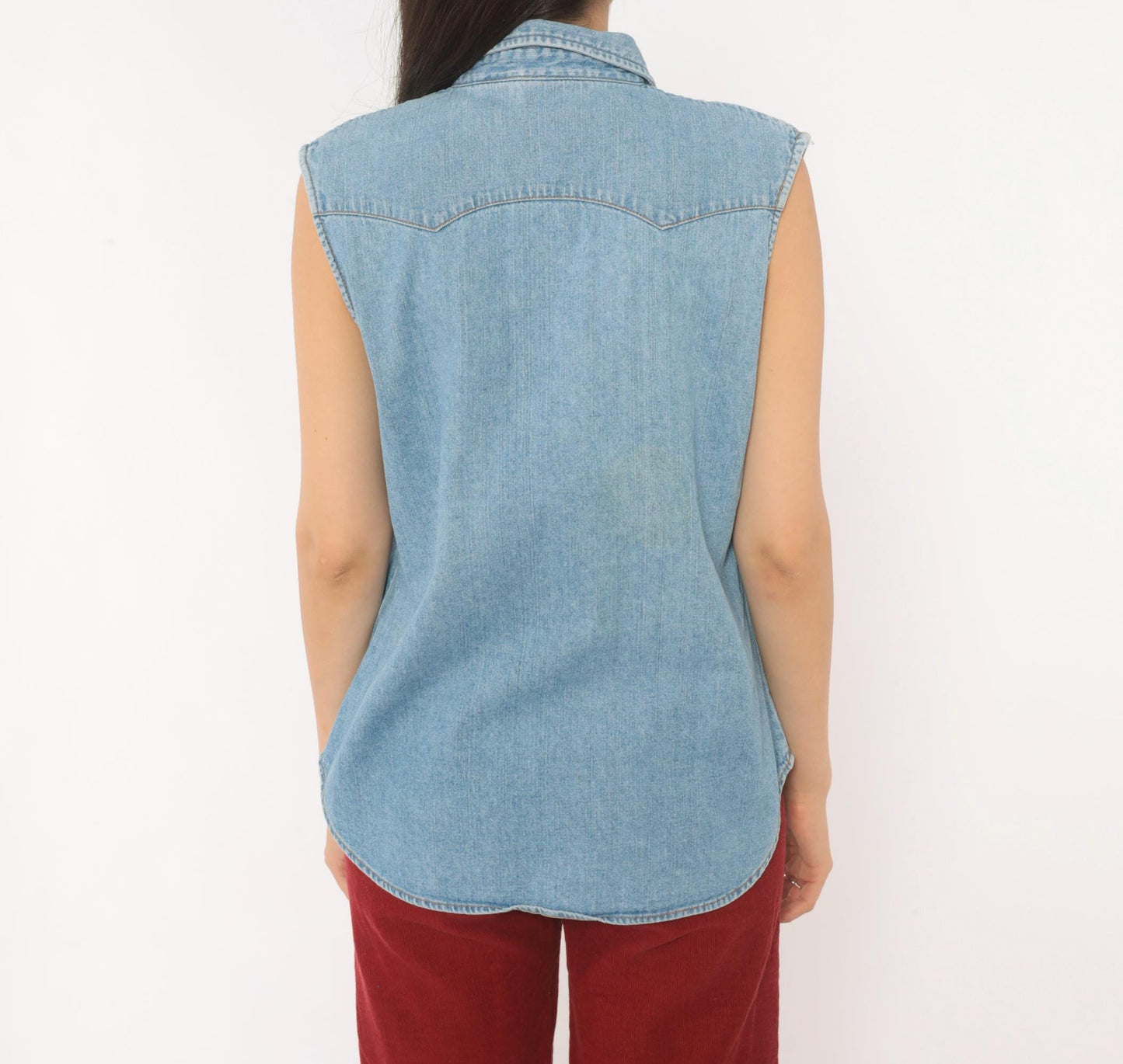 2000s Levi's Red Tab Denim Western Vest Light Wash Pearl Snap Medium M