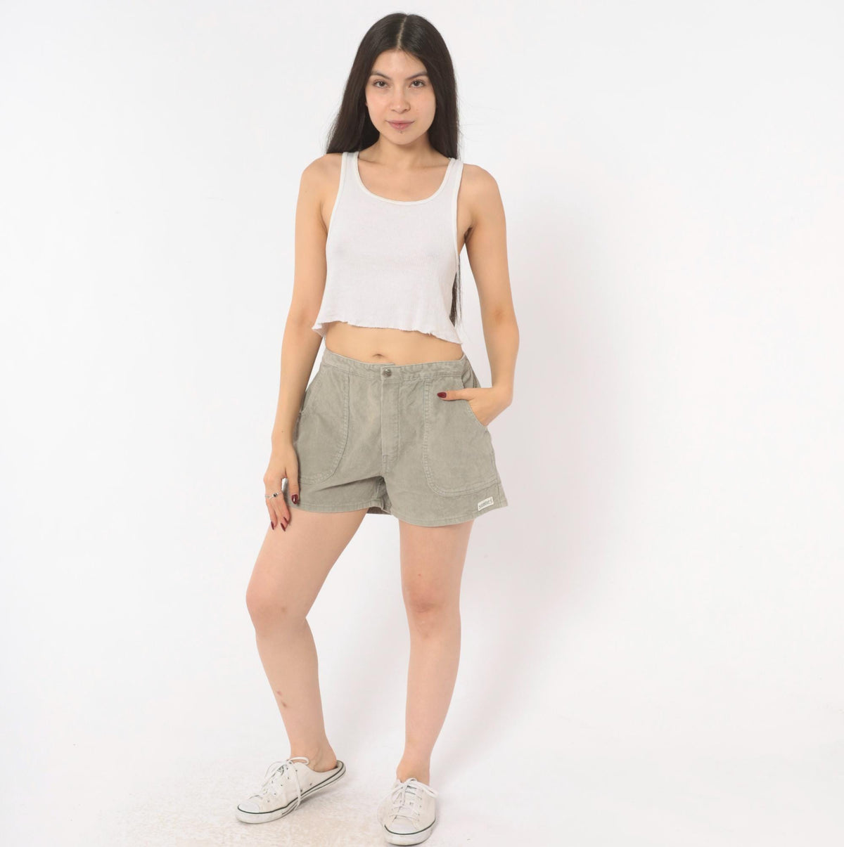 80s Stubbies Corduroy Shorts Grey Cotton Elastic Waist Medium