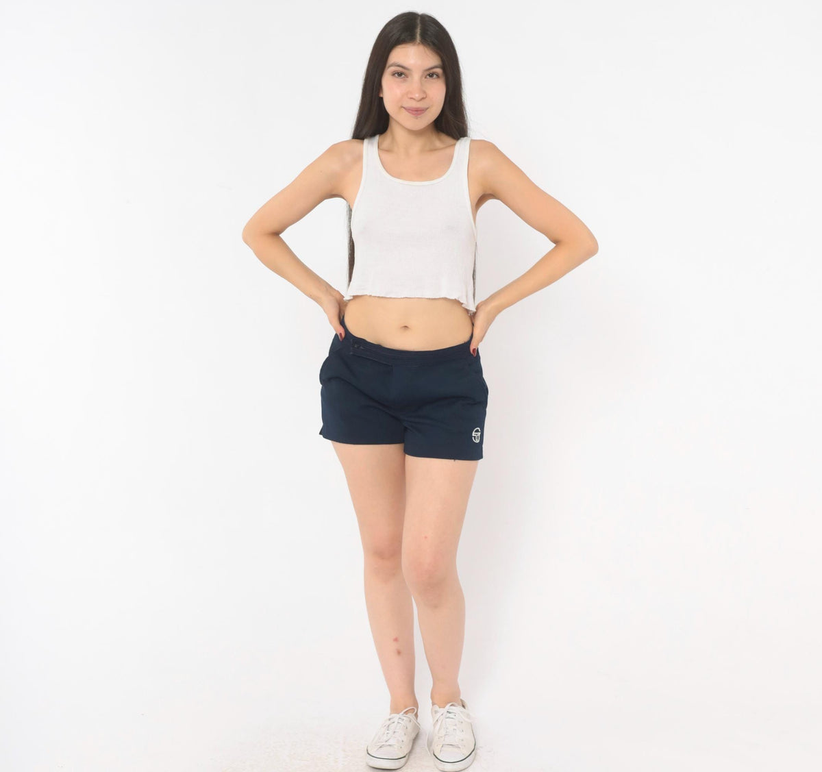 80s Sergio Tacchini Navy Athletic Shorts Embroidered Logo Small S