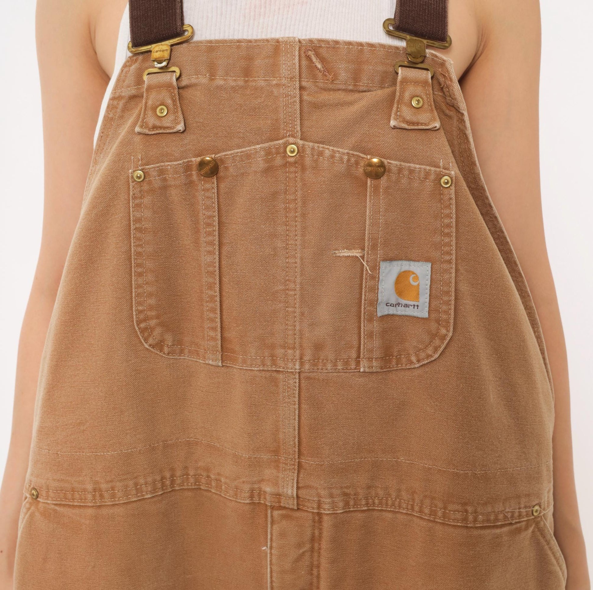 Y2K Carhartt Double Knee Bib Overalls Tan Duck Canvas Workwear XXXL