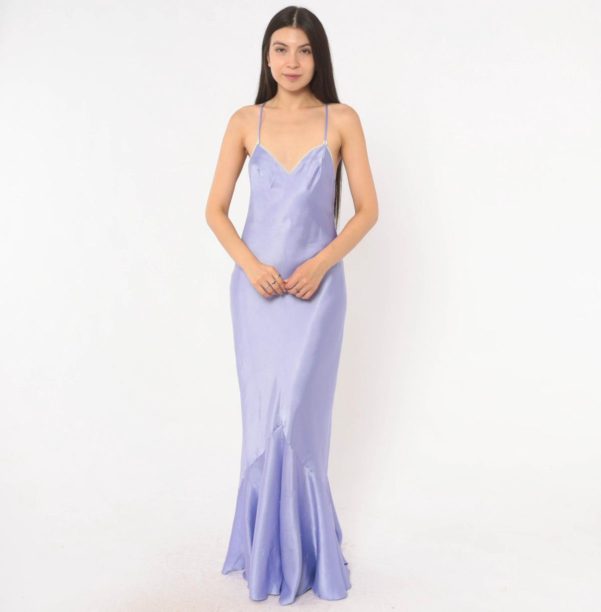 90s Lucie Ann Lavender Slip Gown Open Back Satin Lace Small