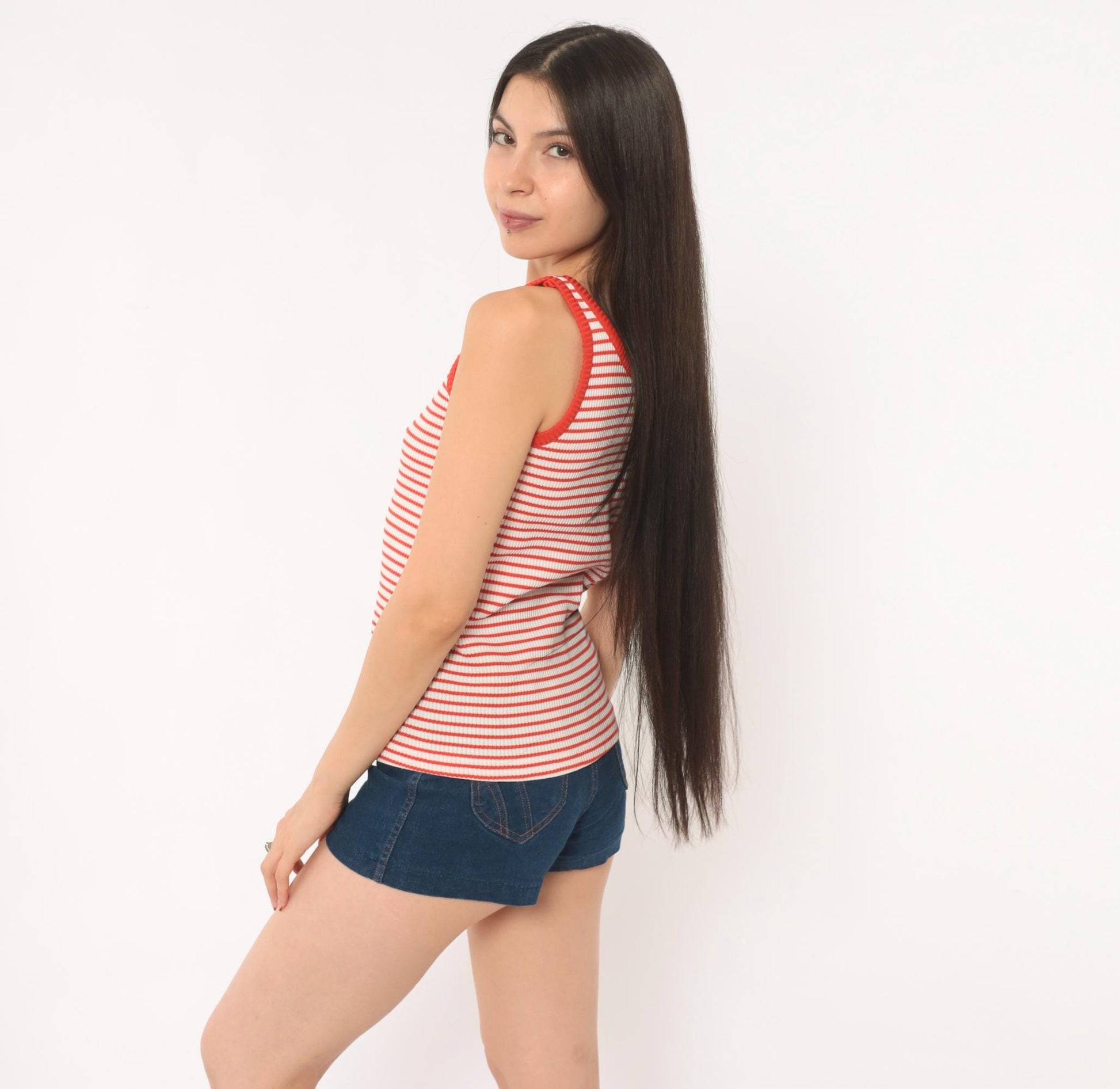 70s Exclusive Designs by Donnkenny Striped Tank Top Red White Scoop Neck Small