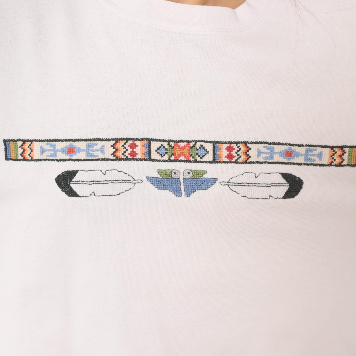 90s Sunbelt Southwestern Sweatshirt Cross Stitch Embroidered Eagle Cream Cotton Large