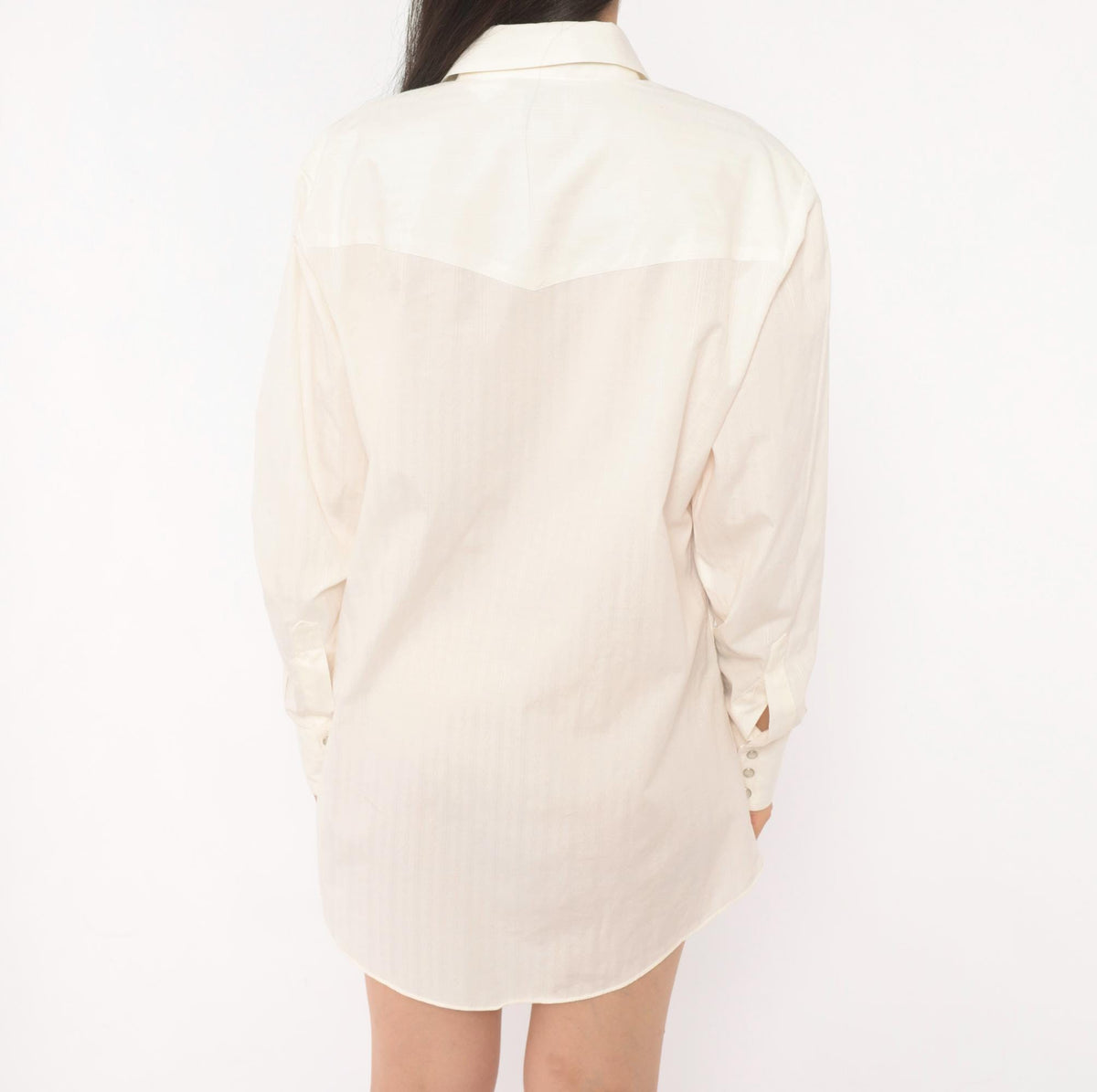 90s Ely Cattleman Western Snap Shirt Ivory Pointed Collar Yoke Medium