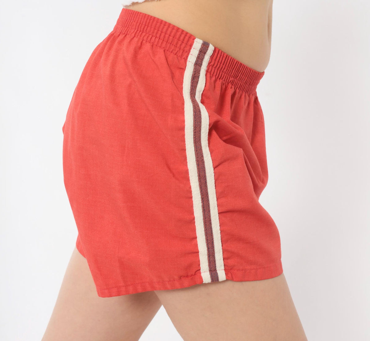 80s Red Athletic Running Shorts Cotton Side Stripe White Trim Extra Small XS