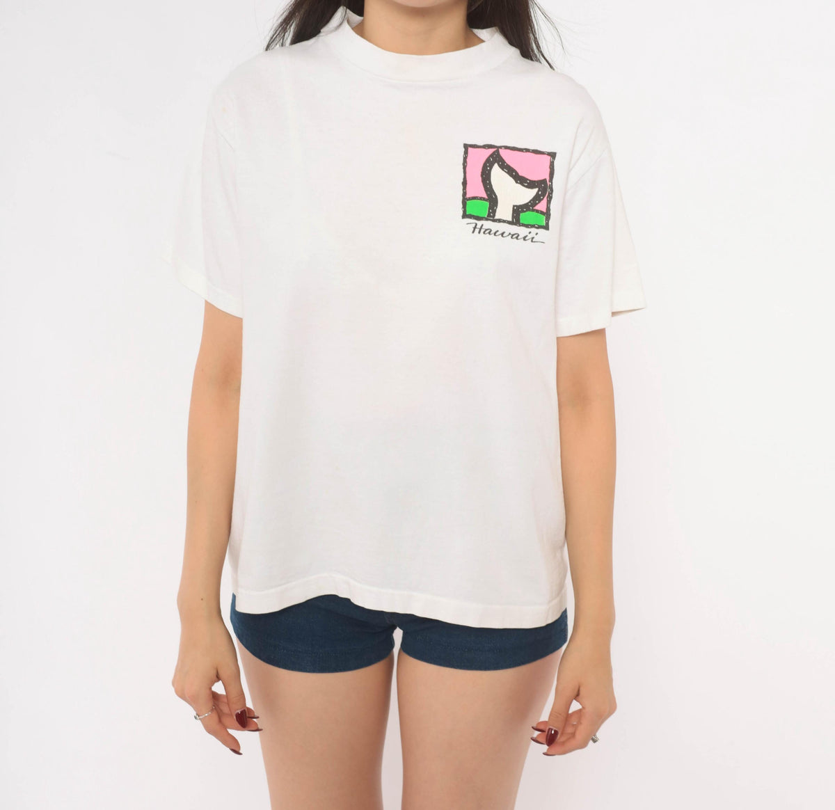 90s Softee Teejays Hawaii Whale Tail Graphic Tee White Cotton Medium