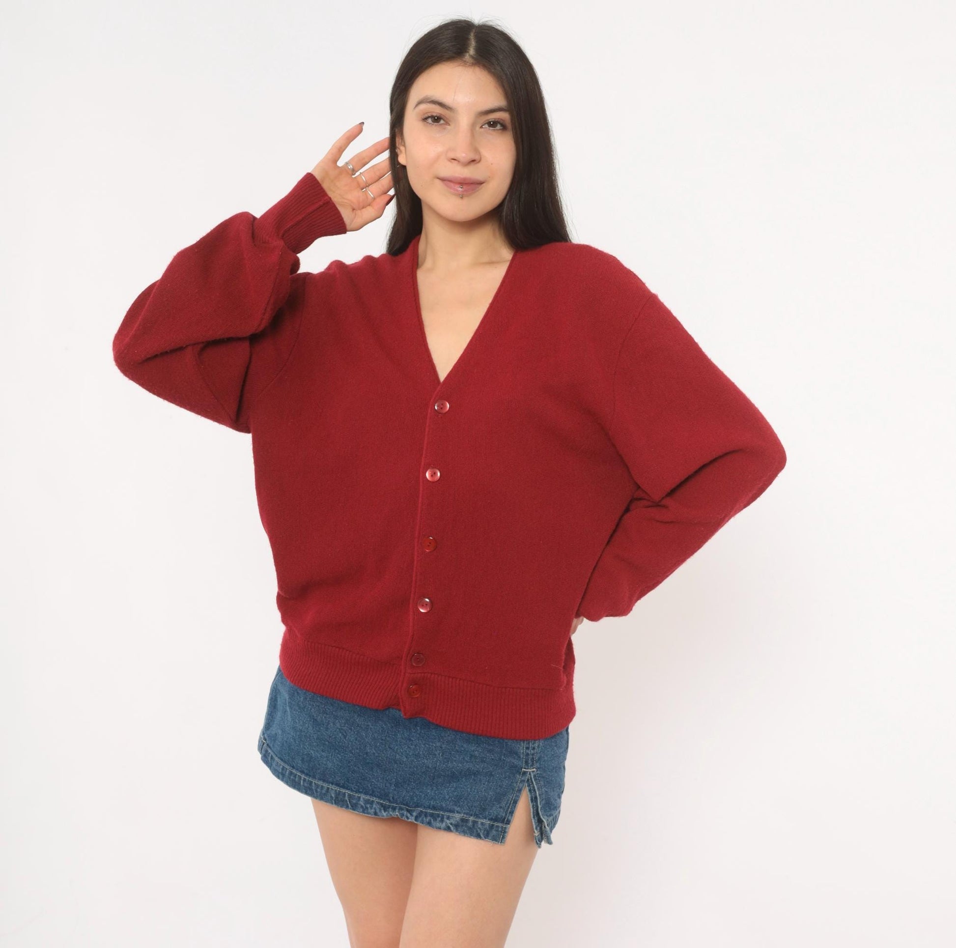 80s Arnold Palmer Burgundy Cardigan V-Neck Button Front Knit Medium