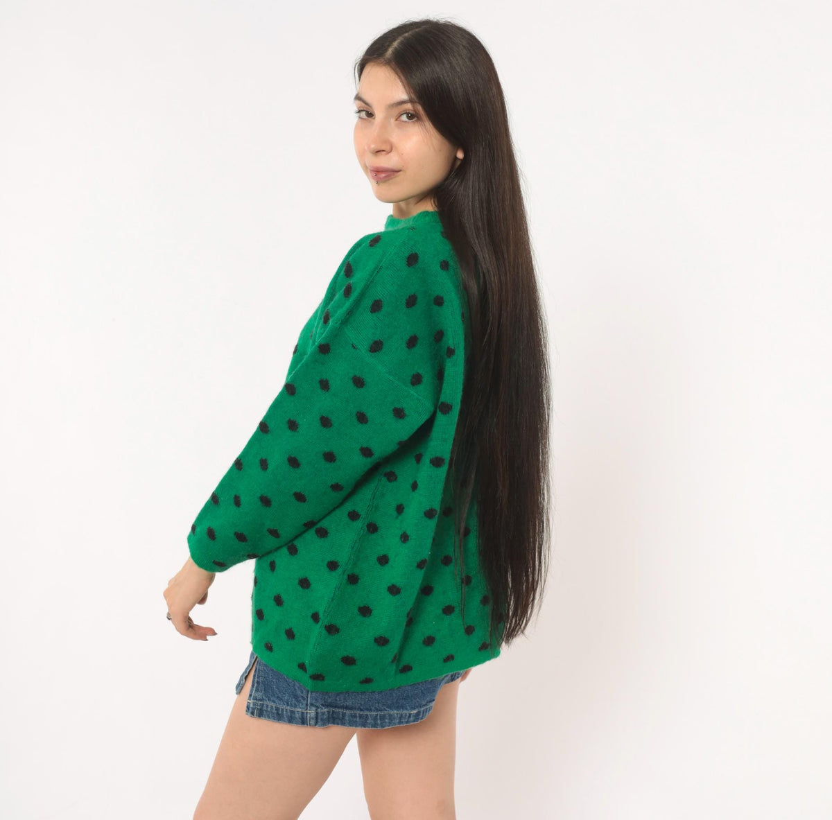 90s Perspective Polka Dot Wool Knit Sweater Emerald Green Medium M