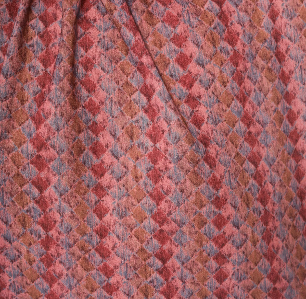 70s La Grande Petite Diamond Harlequin Blouse Ruffle Neck Puff Sleeve Dusty Rose Extra Large