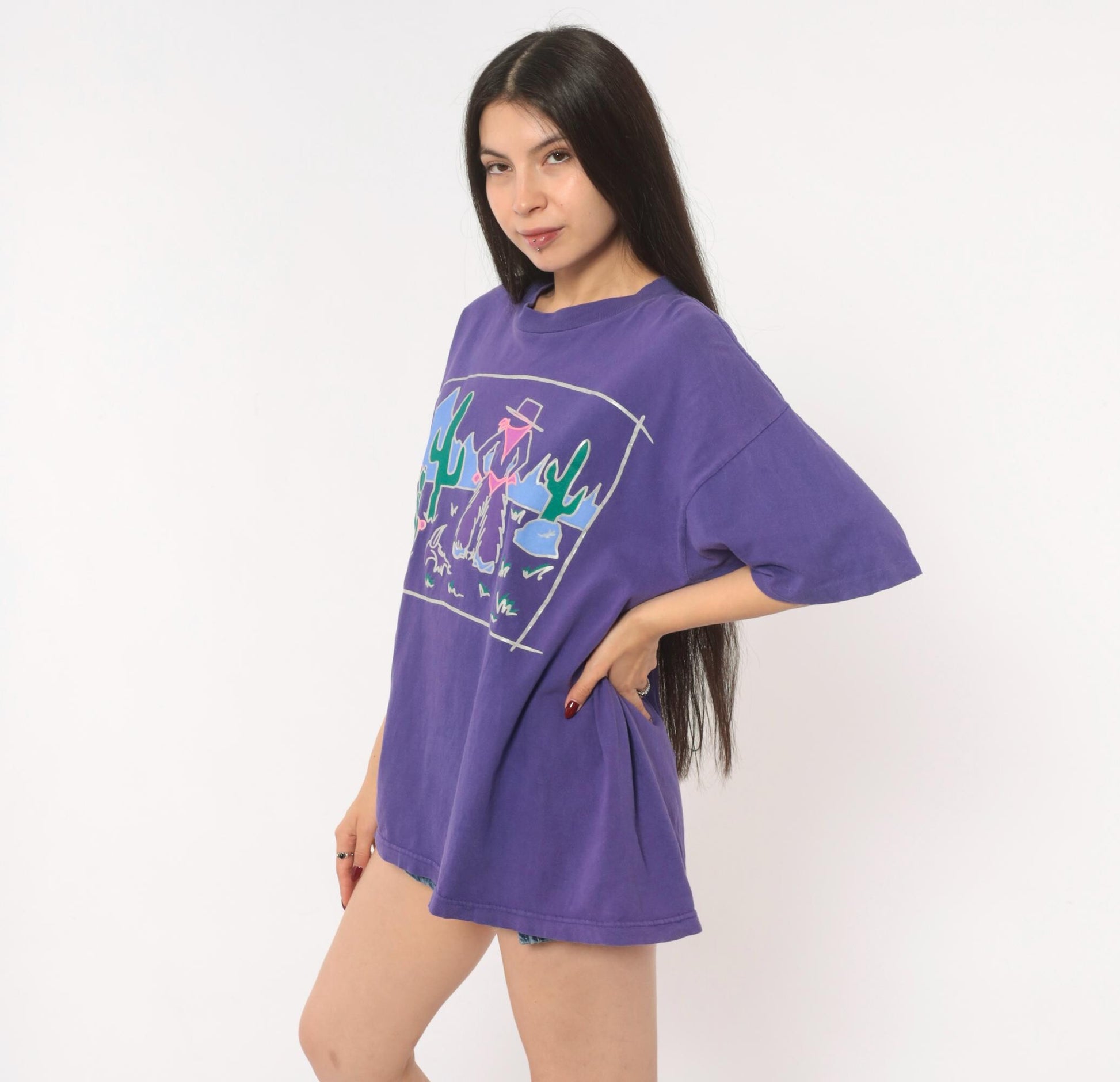 90s Murina Purple Southwestern Cowgirl Cactus Graphic Tee Cotton Large