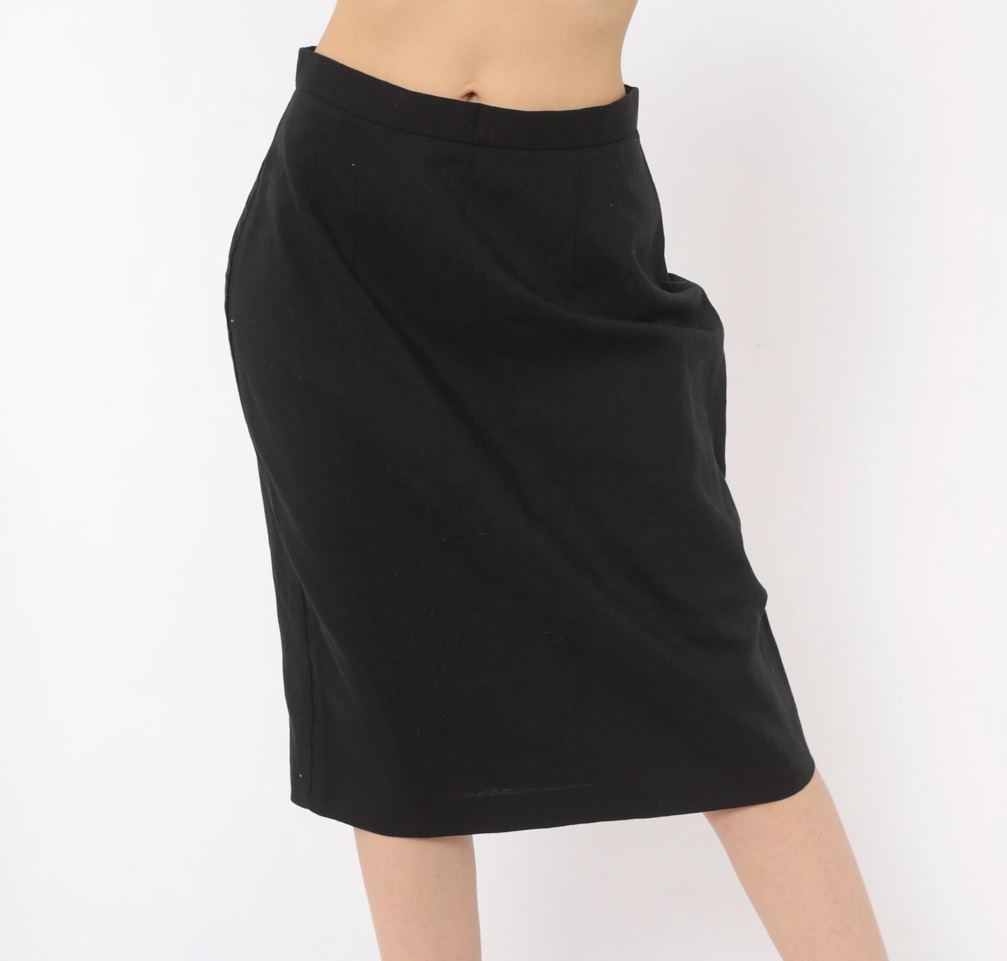 80s Michele Black Pencil Skirt High Waist Knee Length Small S