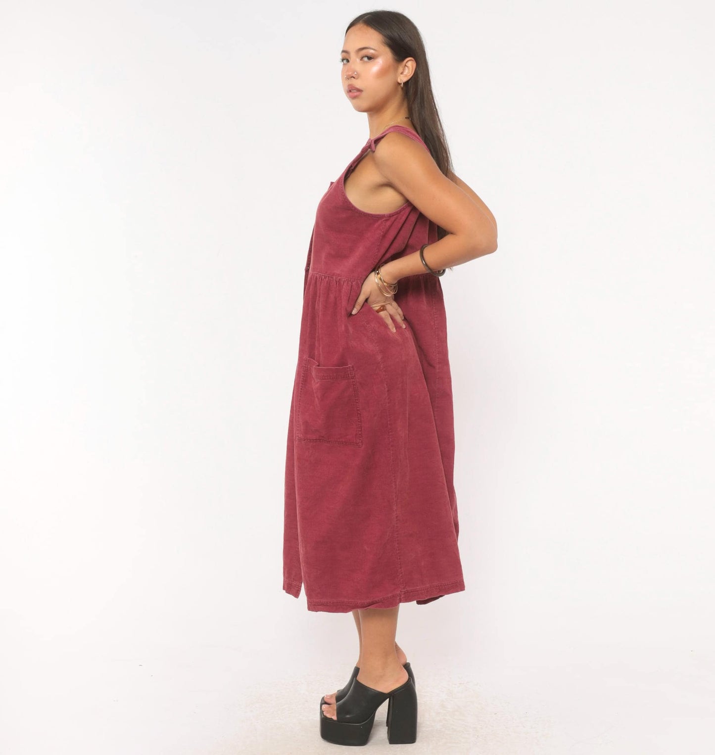 90s J.G. Hook Mauve Corduroy Jumper Dress Button Front Midi Medium M