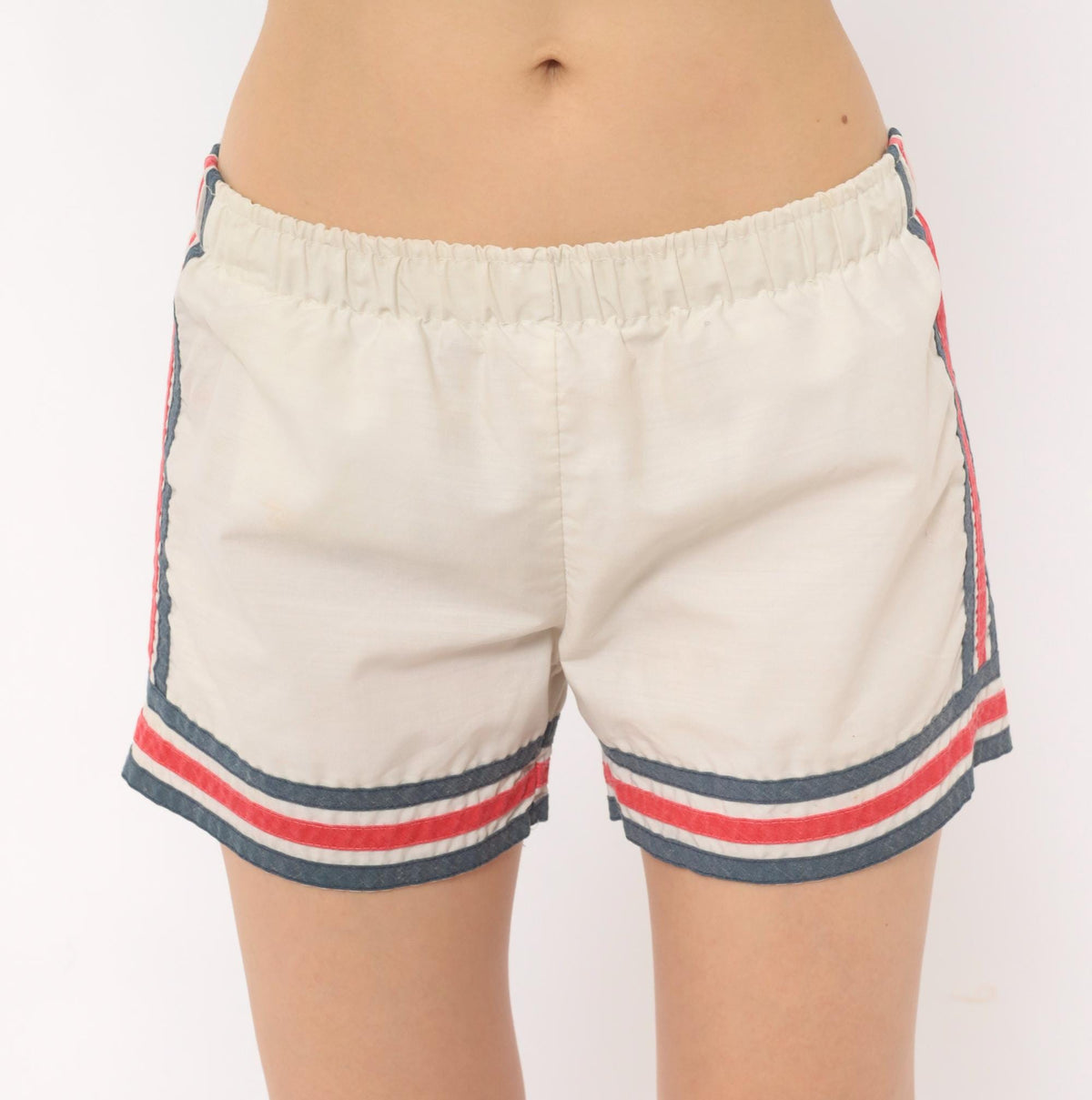 80s Striped Athletic Shorts White Navy Red Running Gym Small Medium