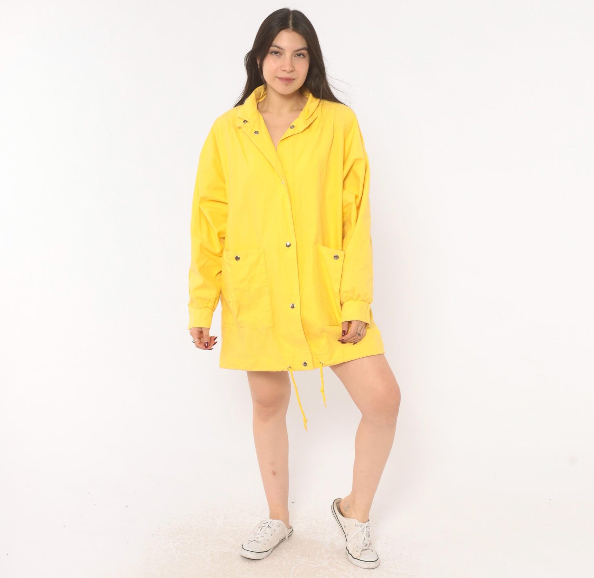 80s Pacer Yellow Cotton Parka Snap Front Stand Collar Windbreaker Small