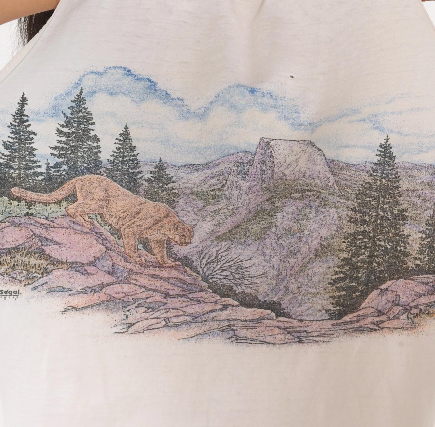90s Yosemite Mountain Lion Tank Top White Graphic Nature Cotton Large L