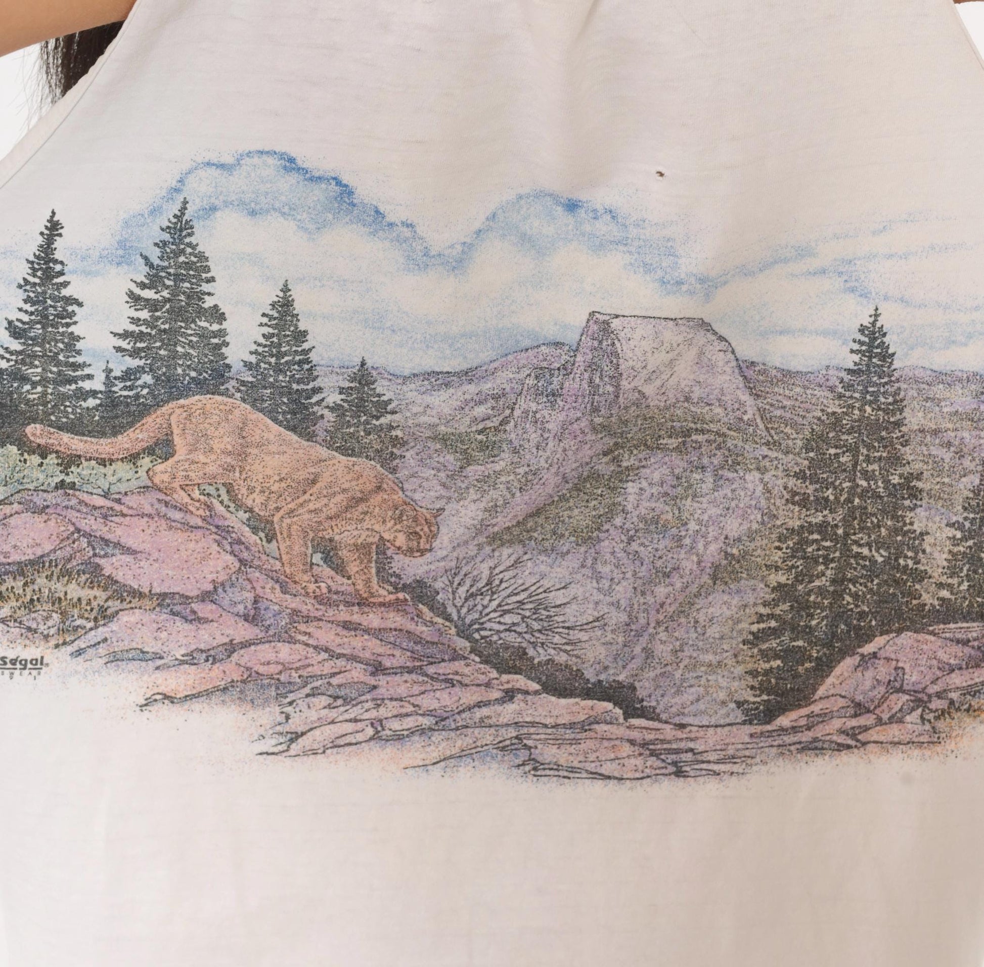 90s Yosemite Mountain Lion Tank Top White Graphic Nature Cotton Large L