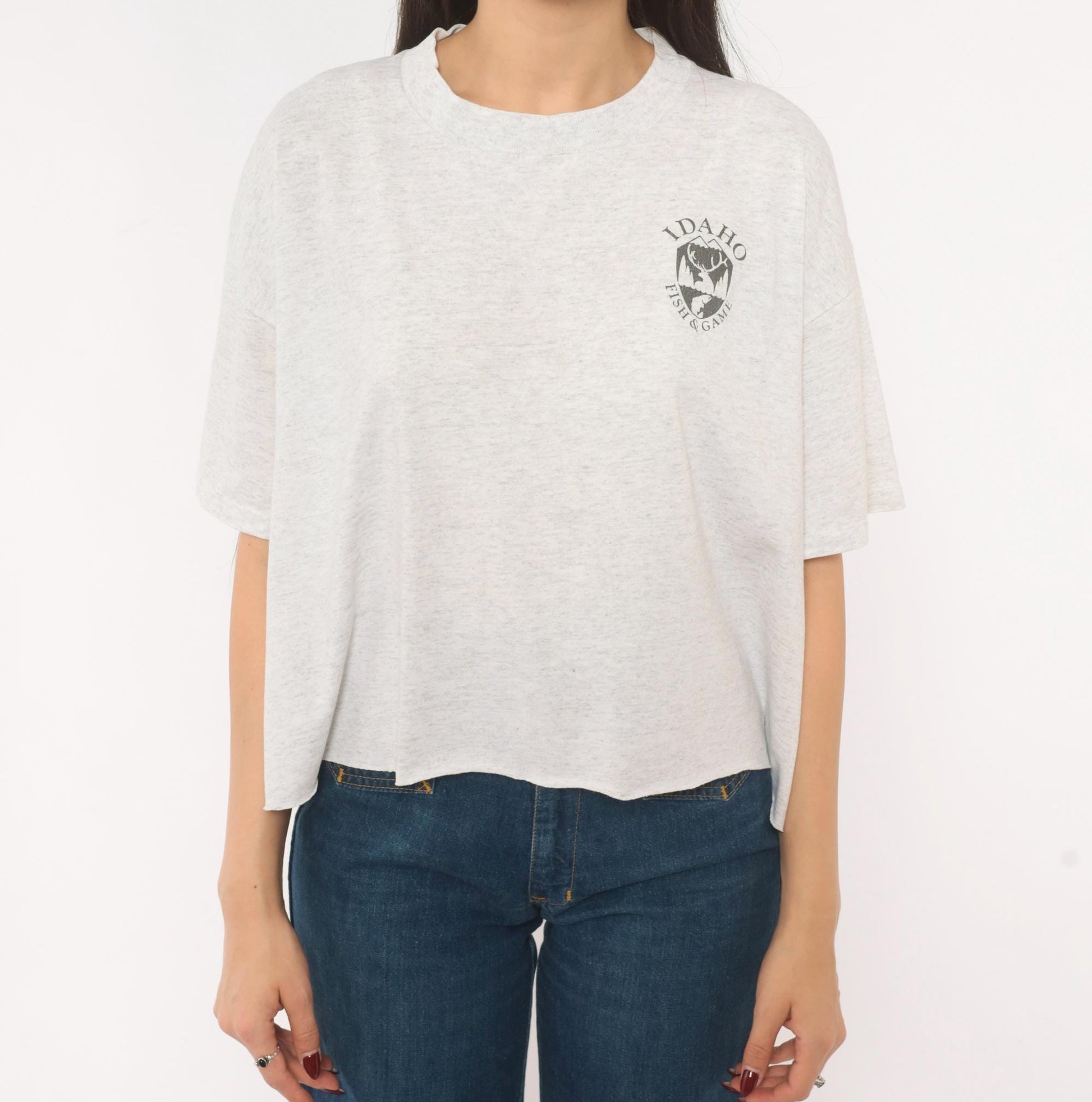 90s Idaho Fish And Game Graphic Tee Grey Cotton Crop Oneita Extra Large