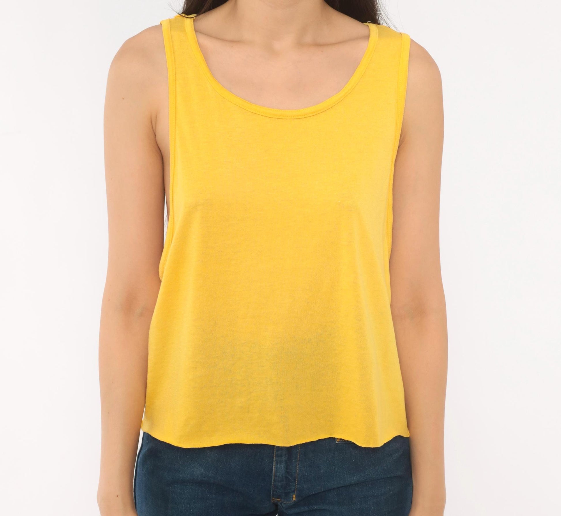 90s Mustard Scoop Neck Tank Top Yellow Sleeveless Blouse Medium M