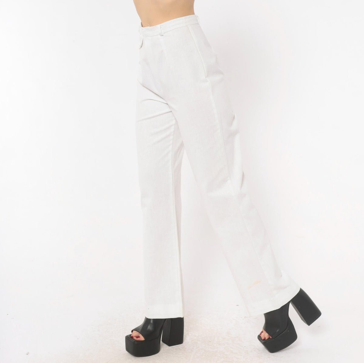80s That's Me! White High-Waist Straight Trousers Extra Small XS