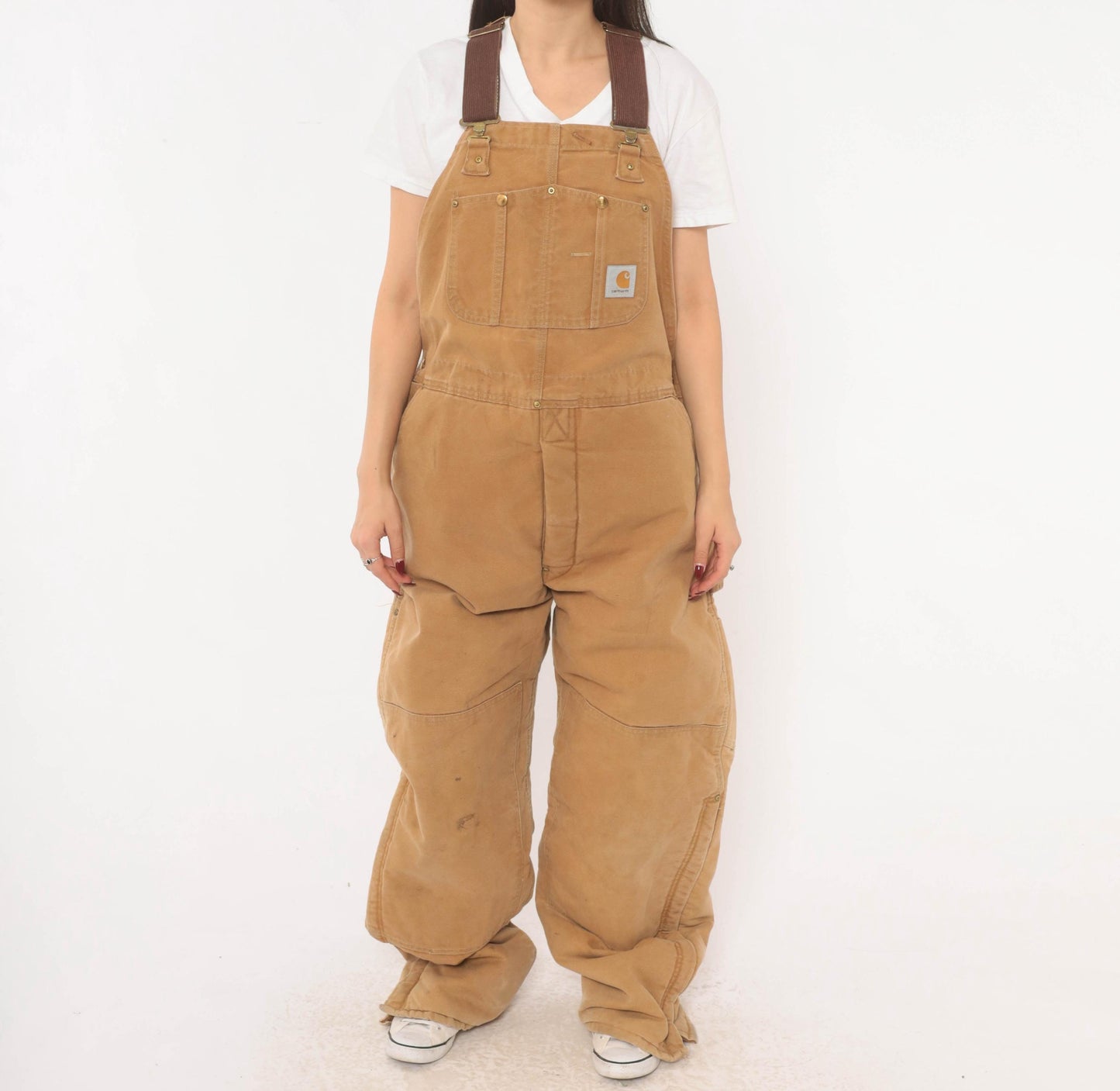 Carhartt Quilted Bib Overalls Tan Duck Canvas Double Knee Workwear XXL