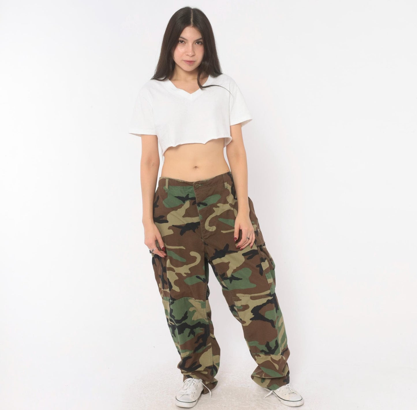 Y2K Woodland Camo Cargo Pants Olive Brown Ripstop Military BDU Large L