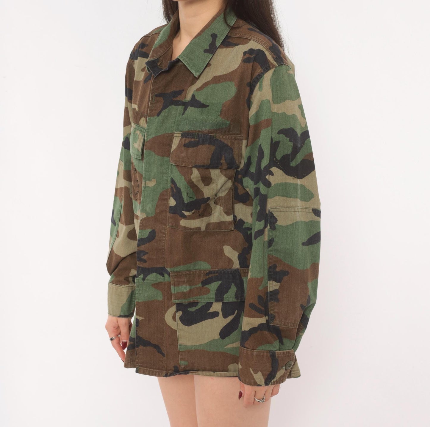 90s Woodland Camo BDU Shirt Terry Manufacturing Co Button Front Small