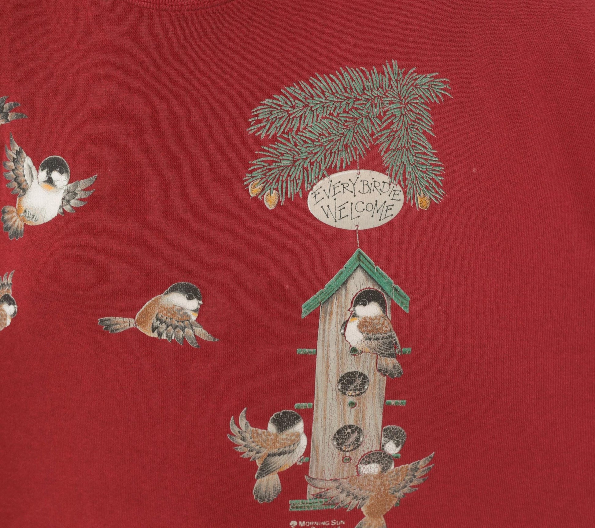 90s Morning Sun Burgundy Bird Birdhouse Crewneck Sweatshirt Cotton Large L