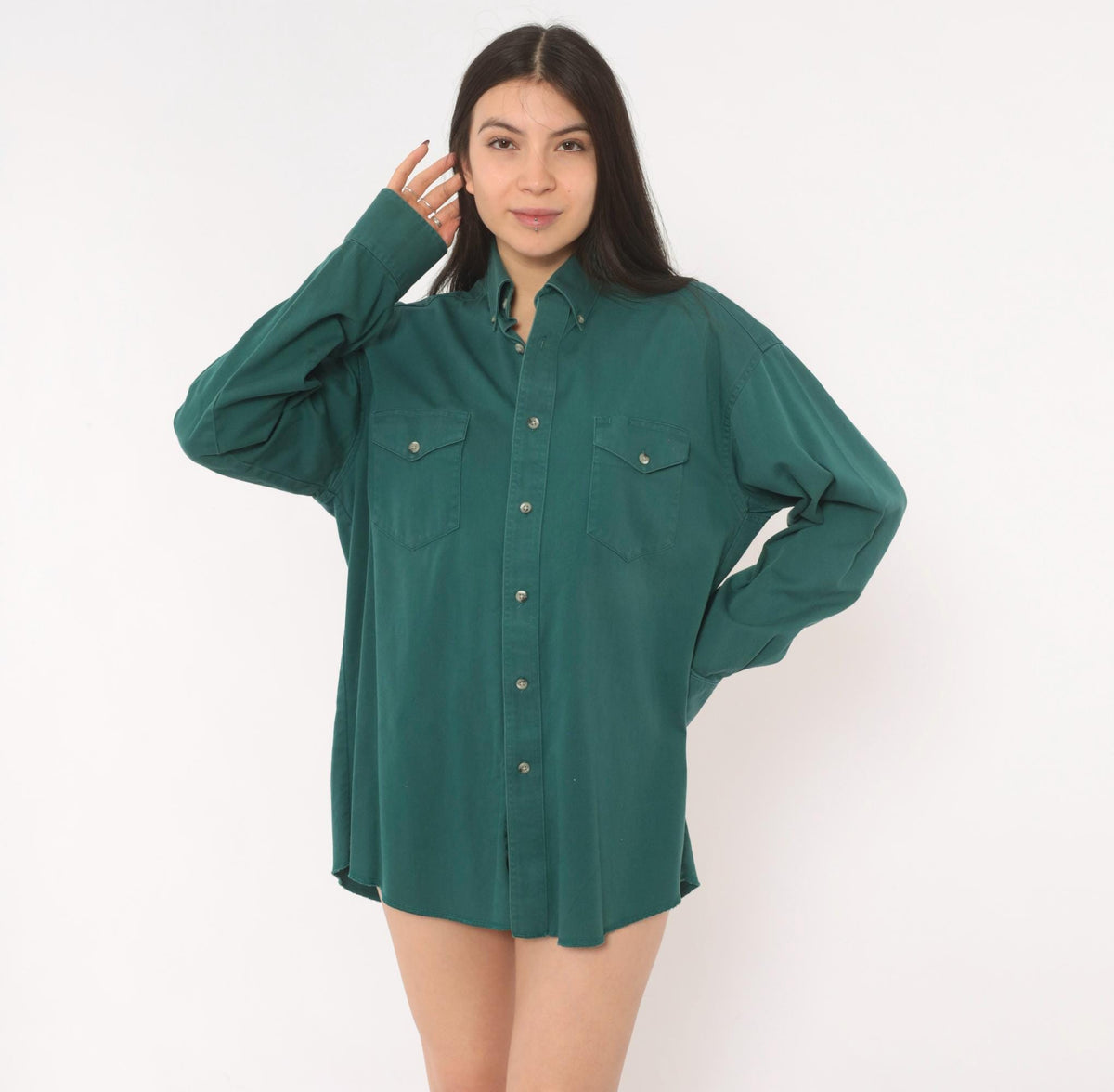 90s Wrangler Western Shirt Forest Green Cotton Button Down Long Sleeve Large