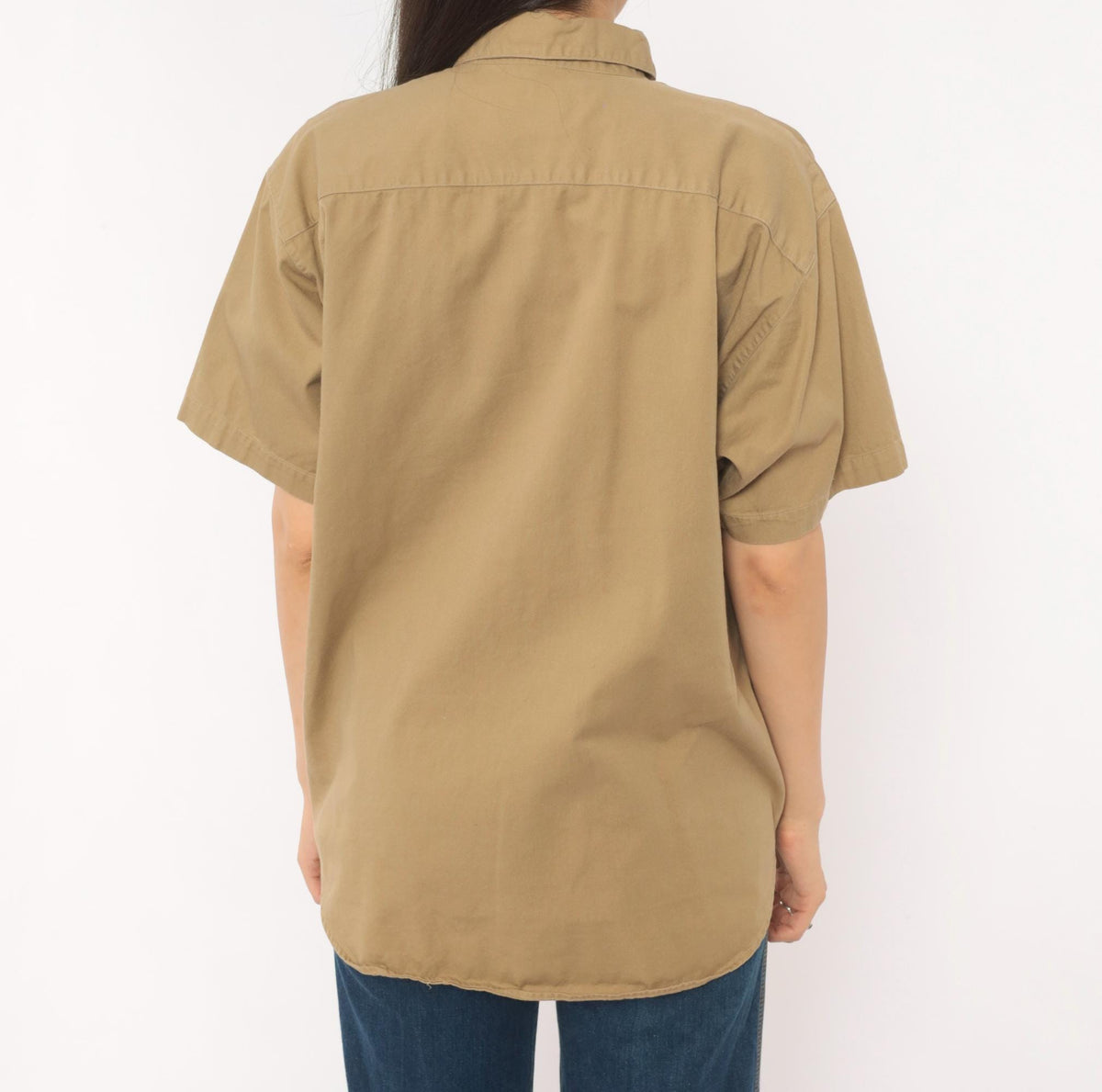 90s Forenza Tan Safari Button Shirt Cotton Khaki Utility Blouse Small S