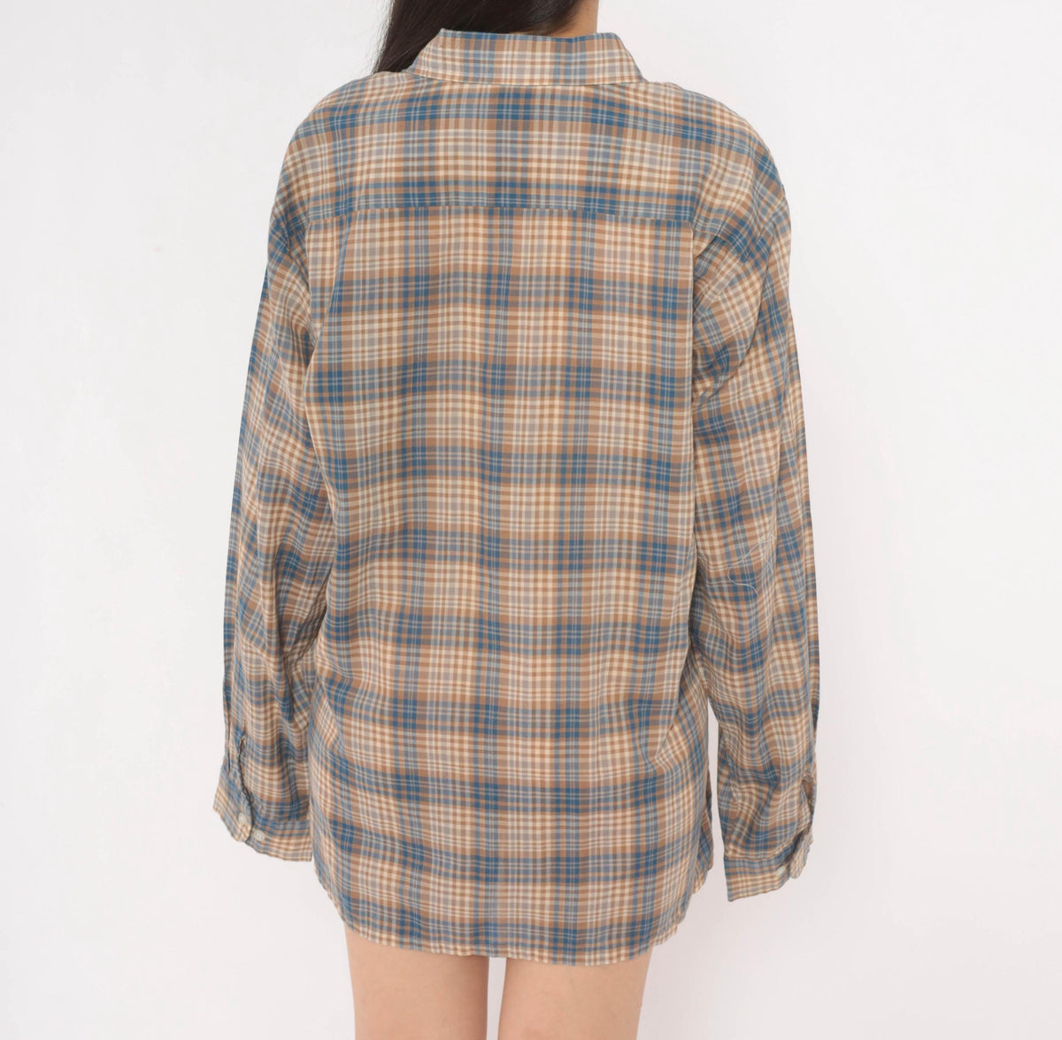 80s Levis Wildfire Plaid Button-Up Shirt Blue Tan Check Mens Medium