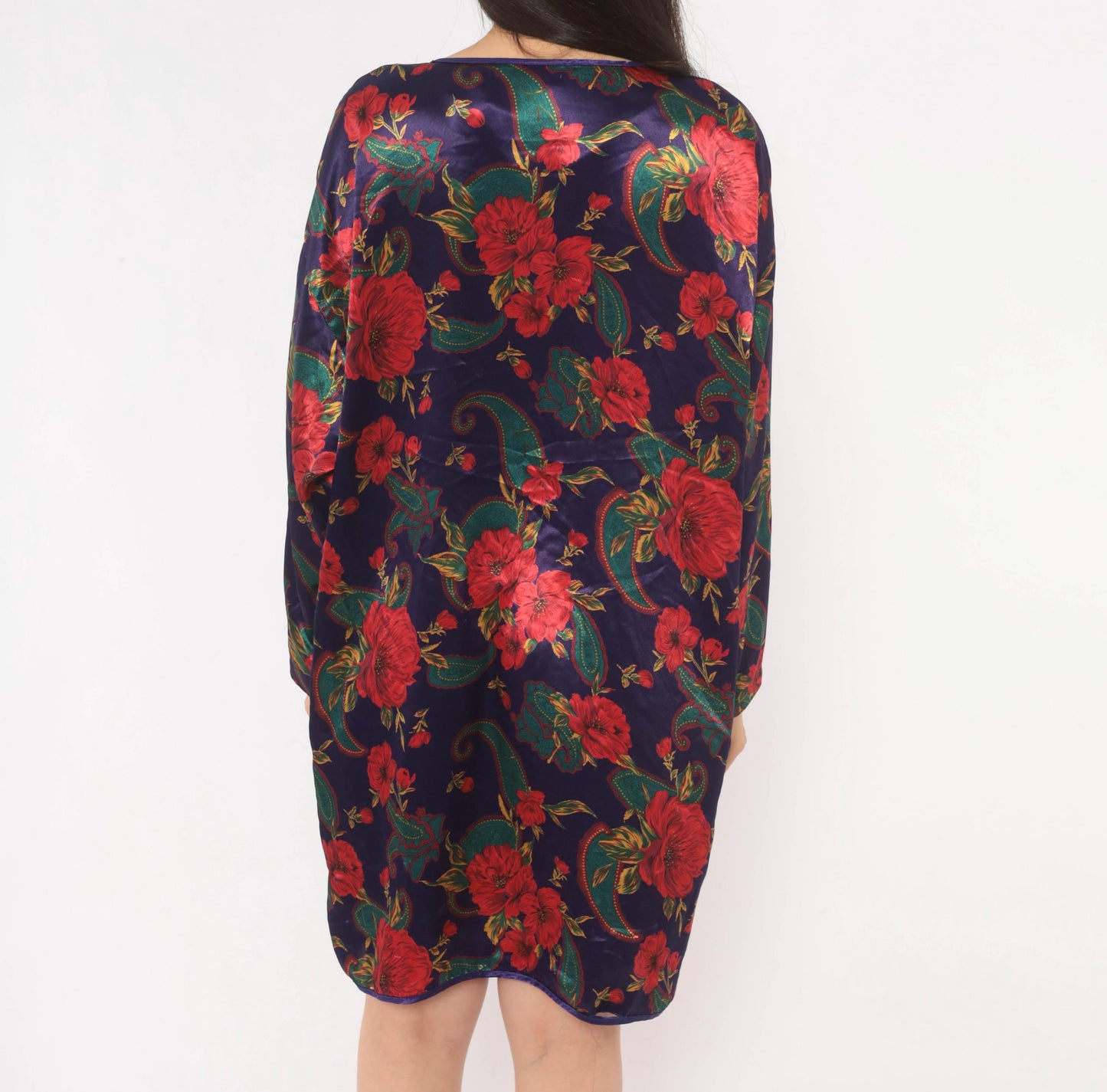 90s Satin and Beaux Floral Paisley Nightshirt Purple Red Teal Knee-Length Small